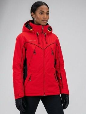 Obermeyer Jacket Dynamic Ski Women's Size 6 Red Black Snow Jacket Hood 06176 VTG